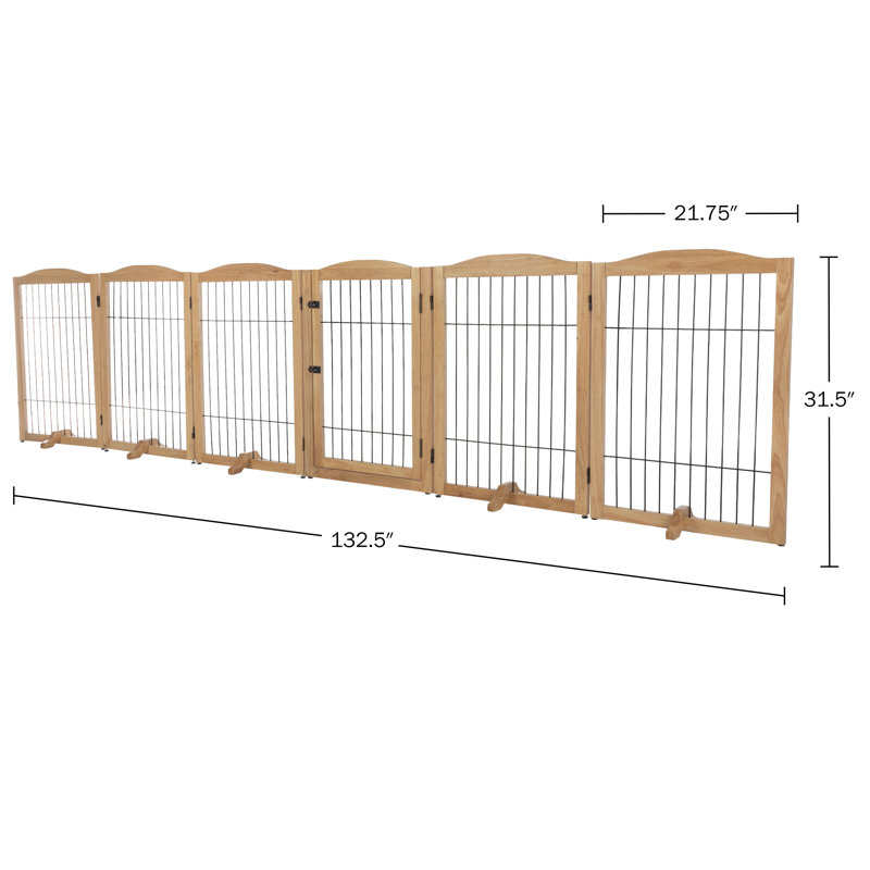 Natural Wood and Metal Freestanding Pet Gate, 132.5x31.5-Inch
