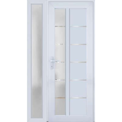 Façade extérieure avant porte en verre givré fibre de verre / Manux 8088 blanc soie / côté extérieur fenêtre / bureau Portes d'entrée commerciales et résidentielles Garage de garage-W36 + 16 po x H80 po -Ins droite