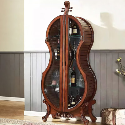 Modern Chestnut Glass Solid Wood Accent Cabinet