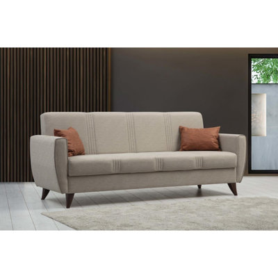 Stylish 3-Seat Sofa-Bed, Beige, 81.5 x 33.9 x 30.3 inches | Durable Metal & Wooden Frame, Comfortable 26 DNS Sponge Seating | Perfect for Living Rooms & Guest Spaces, Space-Saving Design with Plastic Legs