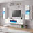 Bhhatu Floating Highgloss Entertainment Center with Electric Fireplace and 2 Bookcases-324347098-324347097