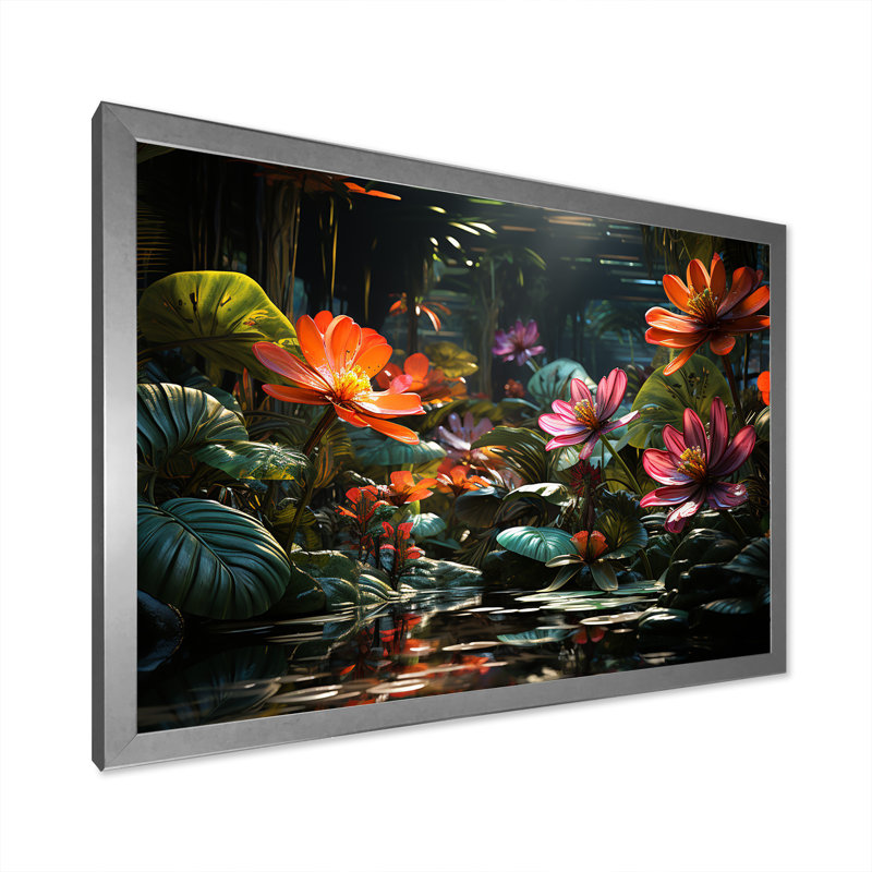 «Fantasy Jungle Plants», reproduction sur toile, Cadre photo argenté, H 12 po x l 20 po x P 1 po