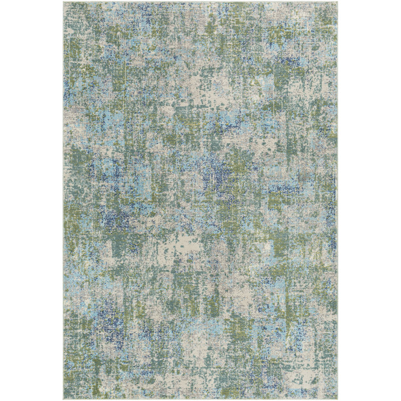 Mcneel Indoor/Outdoor Abstract Green/Blue Area Rug, Rectangle 8'10" x 12'