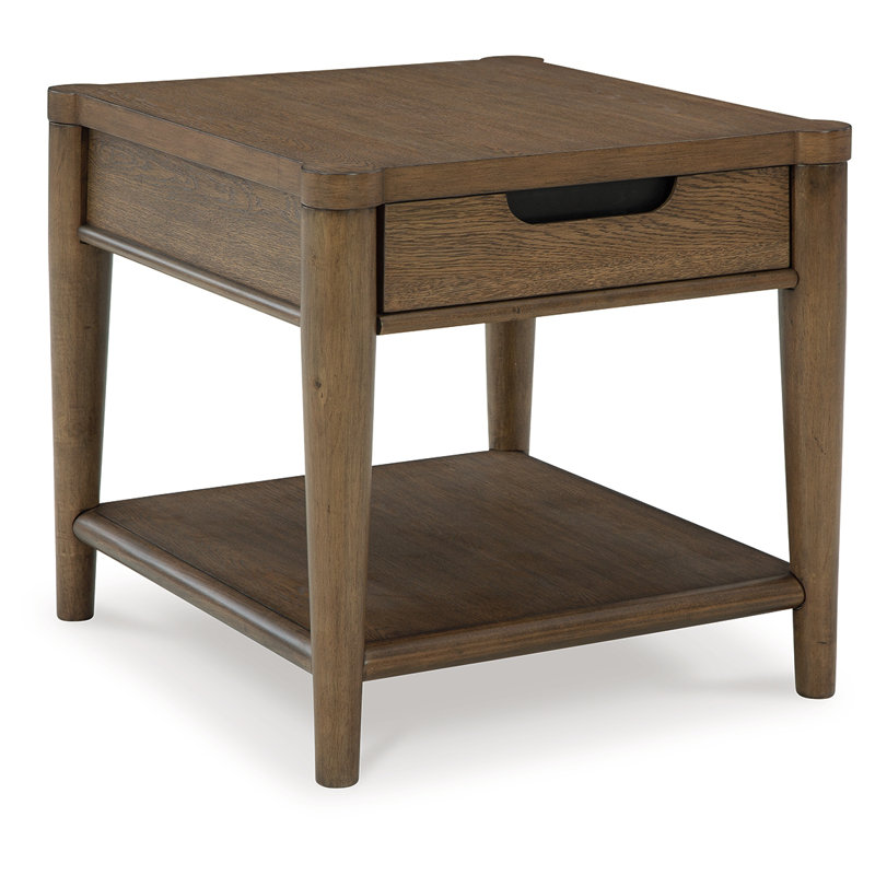 Brown Wood Rectangular End Table with Storage Drawer