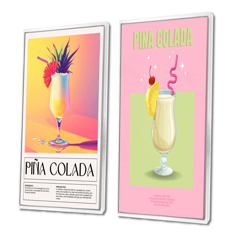 Porto Rico Pina Colada Cocktail I - ensemble d'art mural 2 pièces, H 40 po x l 40 po, Impression encadrée, Blanc
