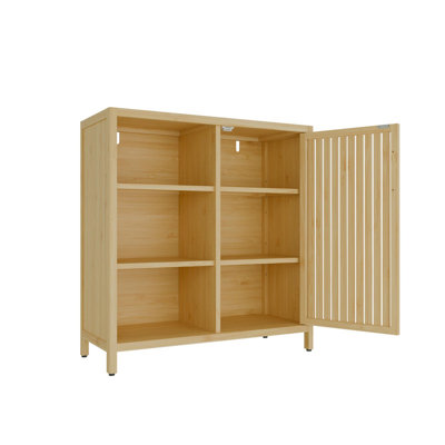 Armoire de rangement en bambou naturel 32,91 "avec porte simple et tablettes ouvertes pour la salle de bain, petits espaces