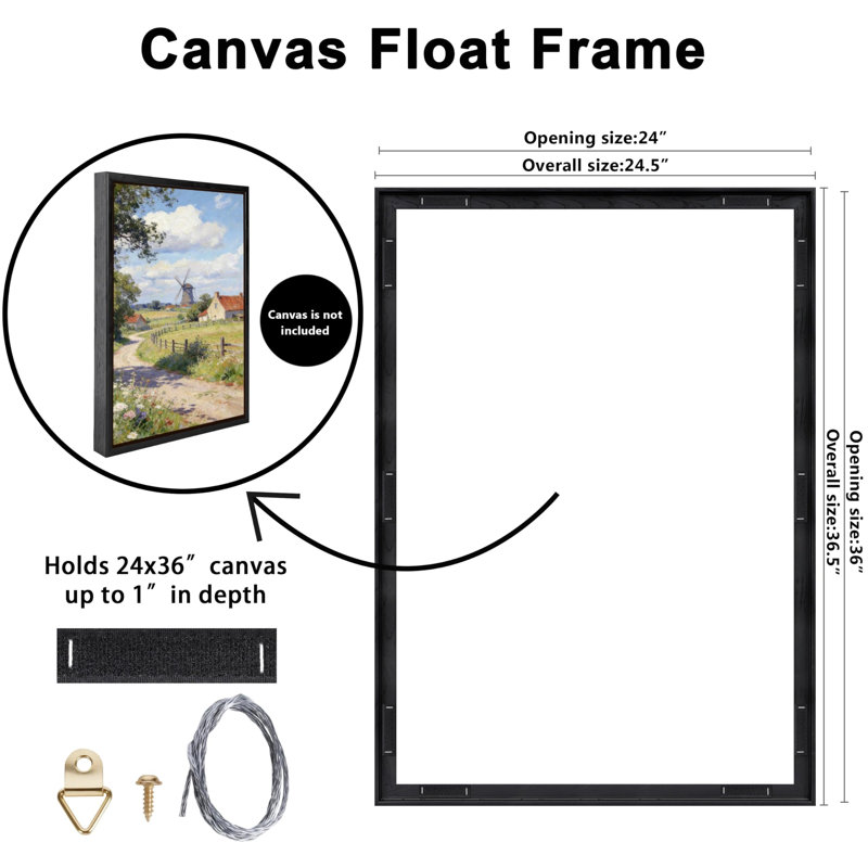 Cadre photo sur toile flottant moderne, Noir, 24 po x 36 po, 24 po x 36 po, Rectangulaire