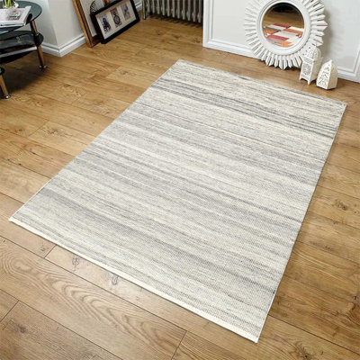Tapis tissé à la main à rayures grises et blanches de 8 po x 10 po Jordanmarie