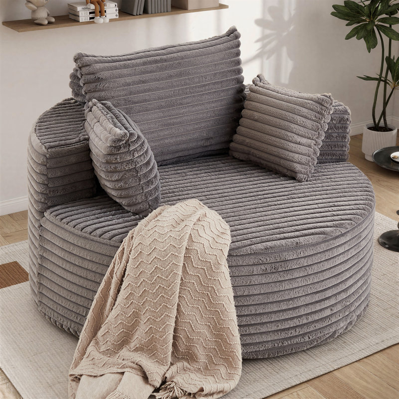 Lozena  49" Corduroy Upholstered Barrel Chair, Oversized Round Compression Chaise Lounge, No Assembly Required