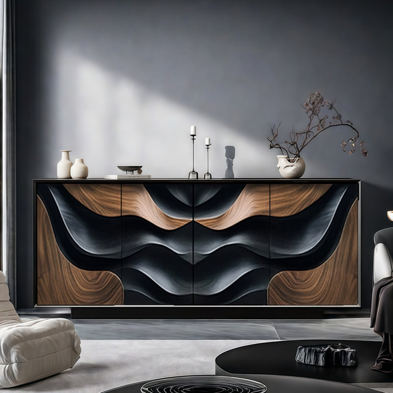 Carved Solid Wood Four-Door Sideboard