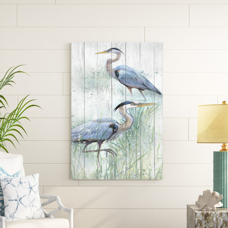 «Seaside Heron pair I» par Studio W - peinture sur toile tendue, H 48 po x l 32 po, Non, Toile tendue