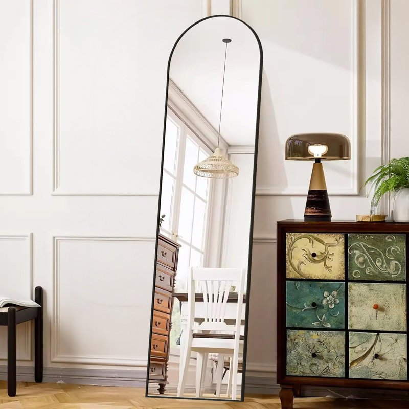 Metal Oversized Full Length Mirrors Wall Mirrors with Stand, 59" x 16", Black