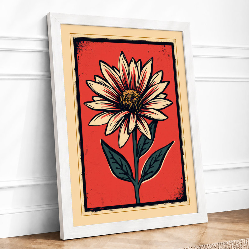 Blooming Daisy Botanical - Framed Print, A4 - 29.7 x 21.0 cm, White