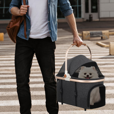 3-In-1 Lightweight Pet Stroller With Detachable Carrier – 4 EVA Wheels, Retractable Handle
