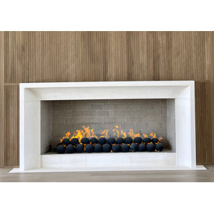 WFR-Pavilion – Custom Hand-Carved Natural Limestone or Cantera Stone Fireplace Mantel Surround | Minimal Modern Architectural Statement