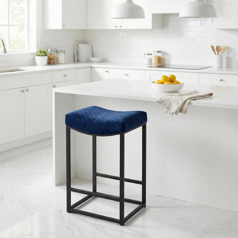 Portales Counterstool, Brushed Black Legs and Navy Blue Fabric