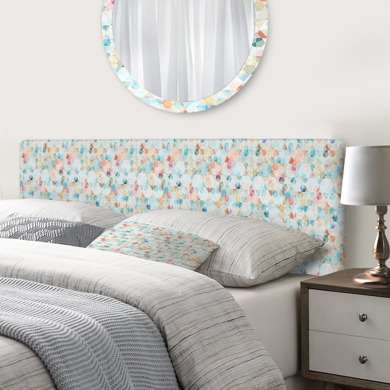 Upholstered Headboard, Queen, White/Orange/Blue