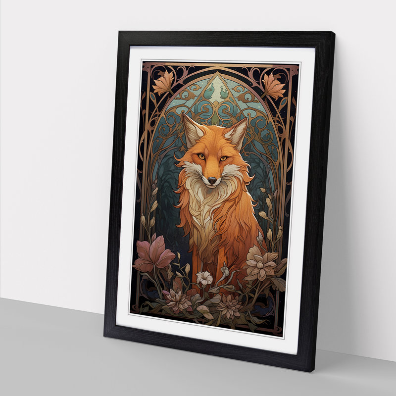 Fox Art Nouveau Art - Framed Print, Black Framed, 64cm H x 46cm W