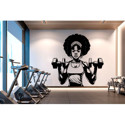 Adhésif décoratif pour salle de gym Afro Girl Power Fitness citation Decor Workout Art vinyle autocollants muraux pour salle de bain