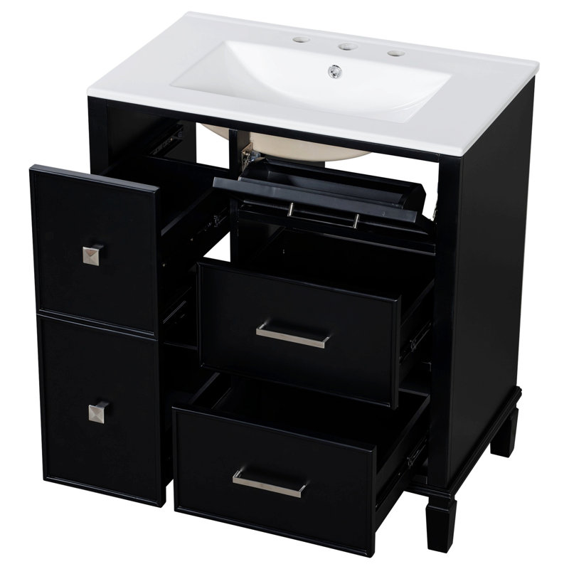 Bathroom Vanity With Sink, Bathroom Cabinet With Solid Wood Legs, Black/Silver