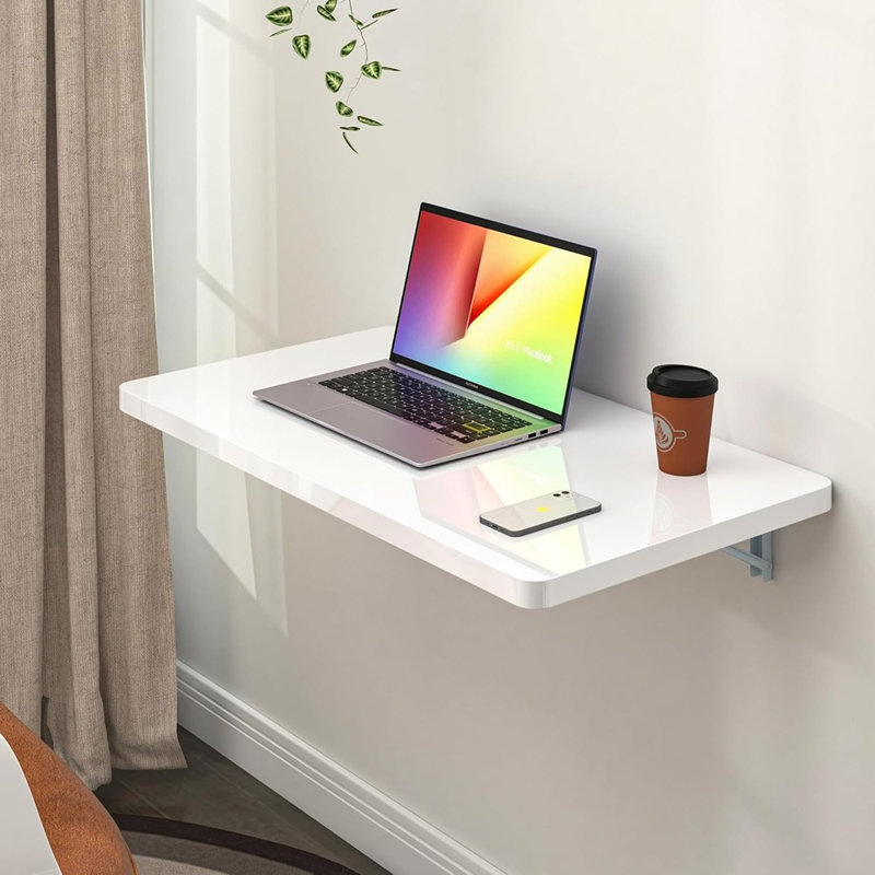 Table pliante blanche ultrabrillante à fixation murale pour petits espaces cuisine de bureau à domicile