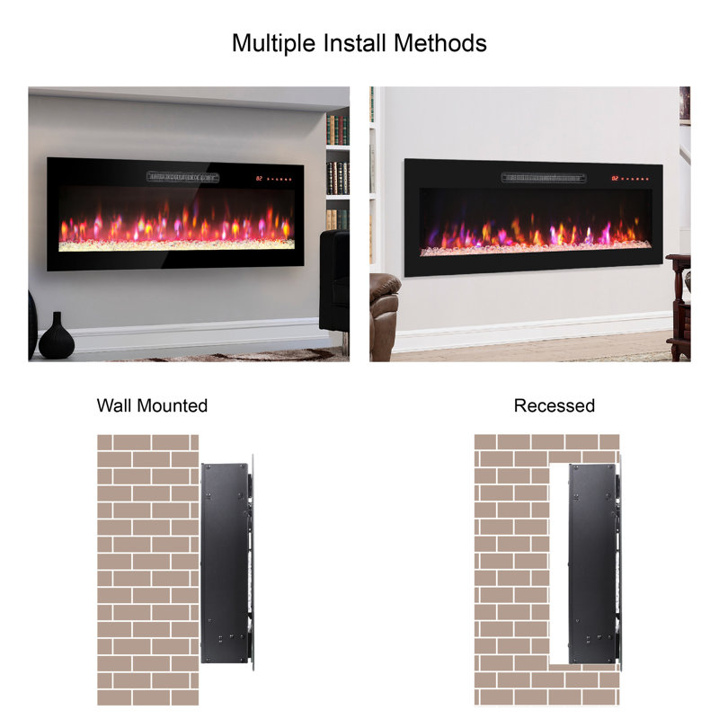 Ultra Thin Electric Fireplace 50 Inch, Remote Controlled, Abundant Flame & Selections, 5000 /H Heat, 11 Temp Ranges, Finish Recessed Multi Color Show, 1400W Temperature Settings, Infrared Remote,