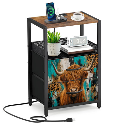 Table de chevet 2 tiroirs en tissu avec station de charge Highland
