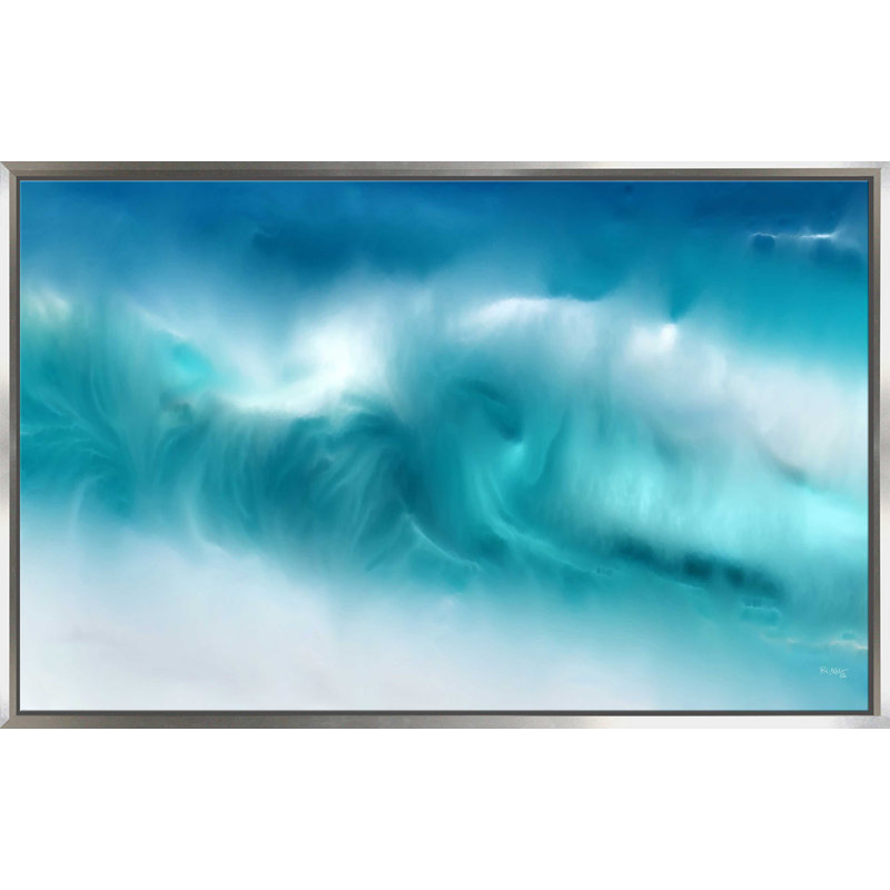 " Blue Ocean Waves On The Beach Panoramic " by Mark Lawrence, Silver Floater Frame, 21.5" H x 33.5" W x 2" D