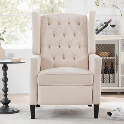 Recliners, 27.16” Wide Manual Wing Chair with 3 Recline Gears | Solid Wood Frame | Beige Fabric by Latitude Run