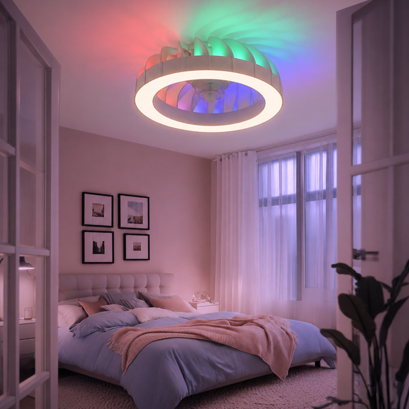 Smart Ceiling Fans with Lights, RGB Fan Ceiling Light with Remote Control, 6 Speeds 3000K-6500K Dimmable Quiet LED, for Bedroom Dining Room Living Room