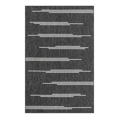 Tapis intérieur / extérieur en polypropylène géométrique tissé à la machine en noir / blanc