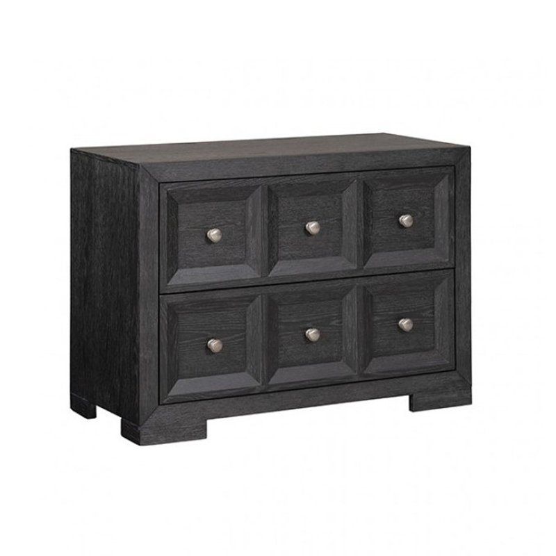 Ensemble de chambre à coucher grand lit 5 pièces Kizie, noir rustique, commode de table de chevet XL, miroir, Noir