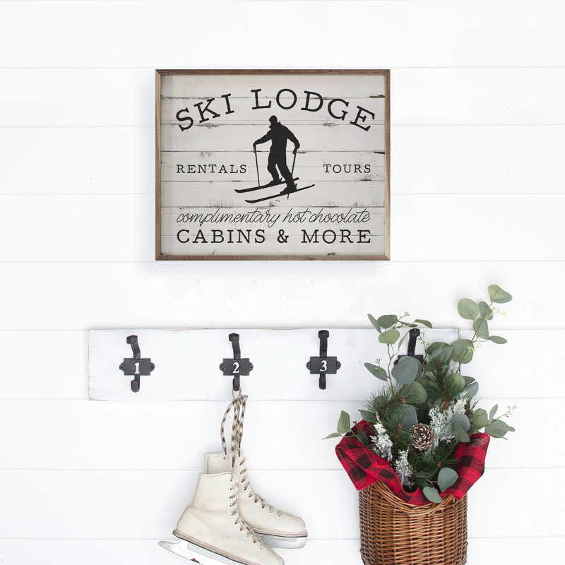 Ski Lodge Skier - noir, H 24 po x l 30 po x P 1 po, Blanc / noir