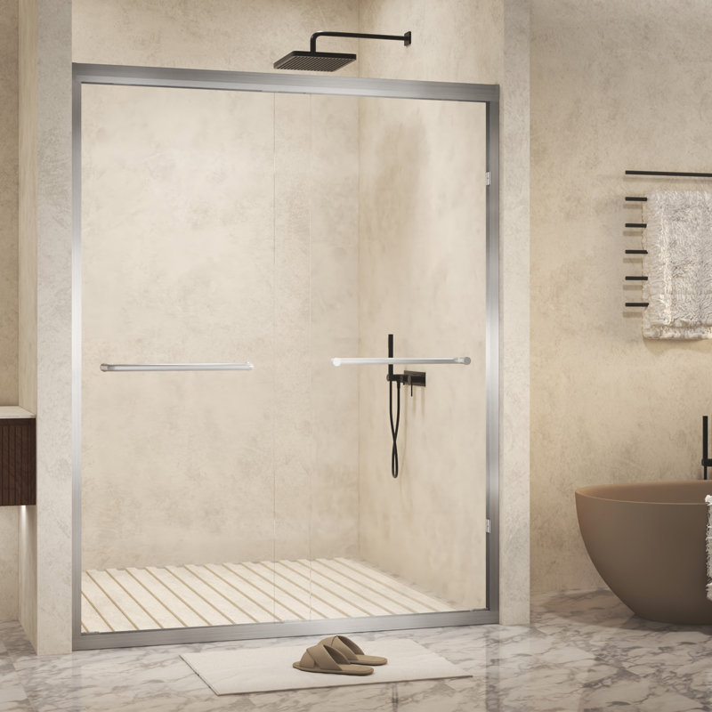 56-60 " X 72" Tempered Glass With Explosion Proof Film, Brushed Nickel