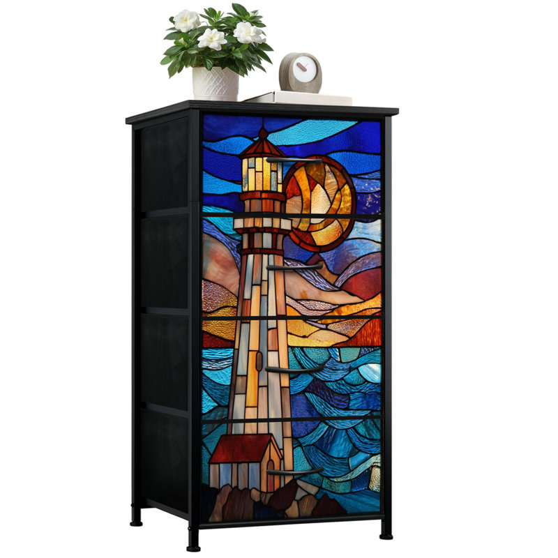 Commode pour chambre à coucher avec 4 tiroirs de rangement Commode en vitrail de style nautique