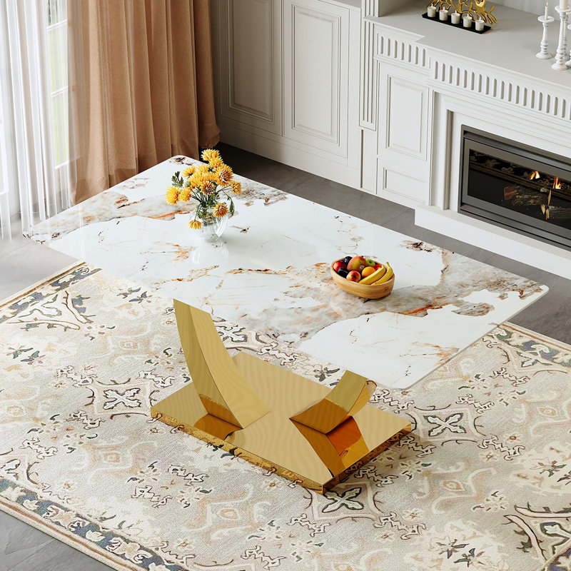 Glass Top Dining Table with Metal Base