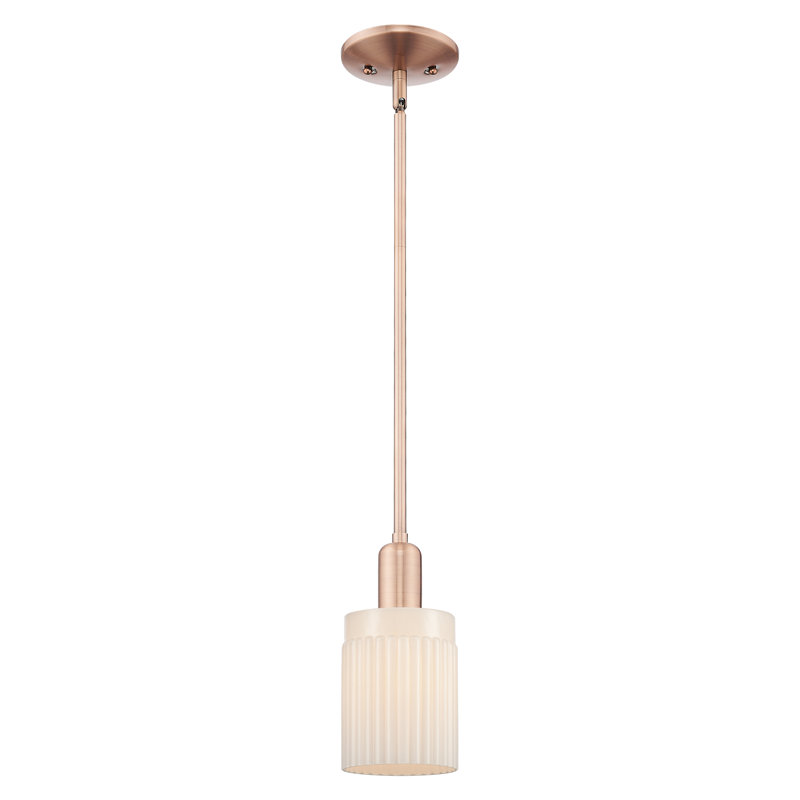 Arcadia - Hadley - Mini-luminaire suspendu avec tige 5 po 1 lumière, Cuivre antique, Blanc mat