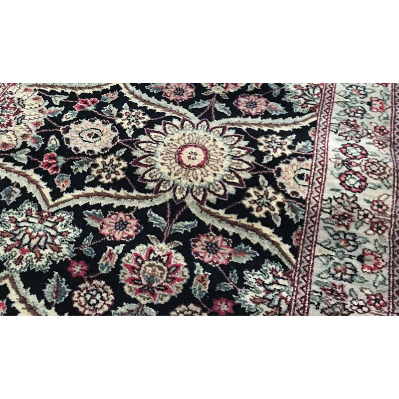 Hand-Knotted High-Quality Pink, Black, and Ivory Runner