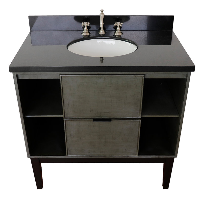 37'' Single Bathroom Vanity with Top, Black Galaxy