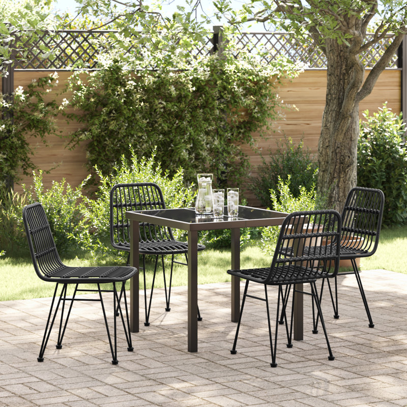 5 Piece Garden Dining Set Poly Rattan, 73cm H x 80cm W x 80cm D, Black