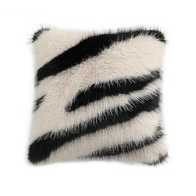 Grey Plush Zebra Stripe Faux Fur Animal Design Decorative Filled Throw Pillow 18" W X 18" L
