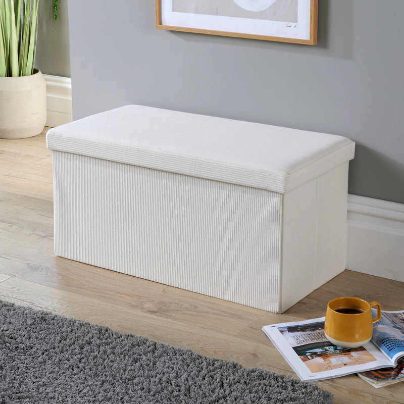 Pironi Rectangular 76cm Corduroy Fabric Storage Ottoman, Cream