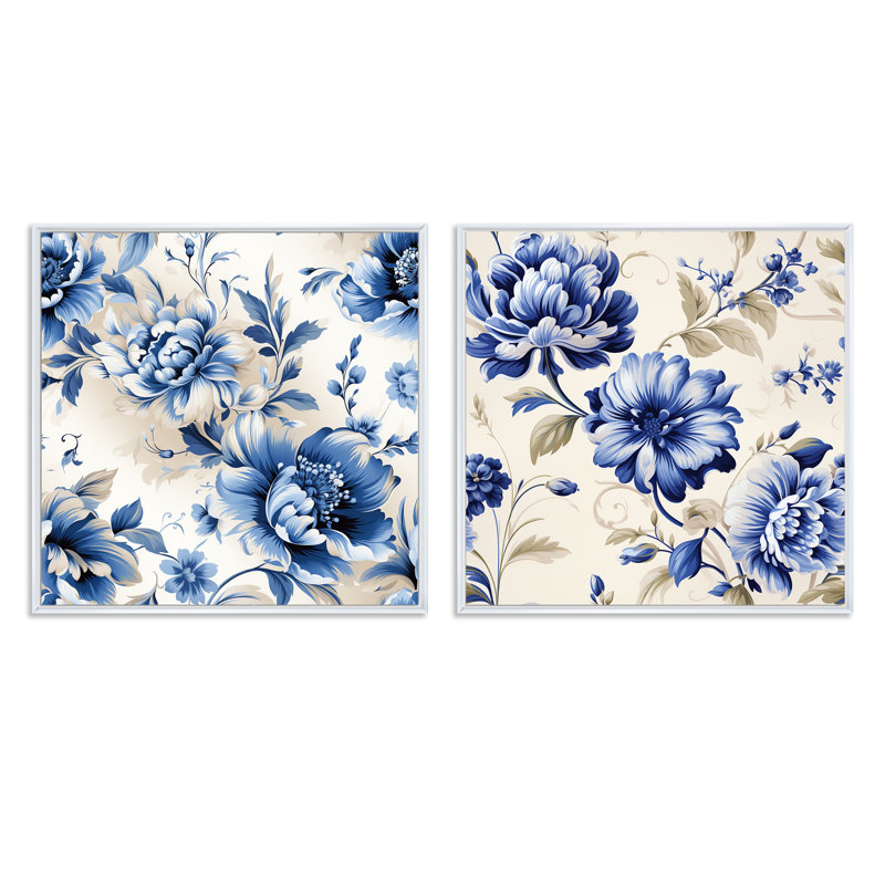 Nottingham - Ensemble de 2 collages carrés floraux, Cadre flottant blanc, H 16 po x l 33 po