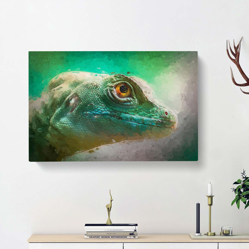 Green Lizard In Abstract - Wrapped Canvas, 40cm H x 60cm W x 3cm D