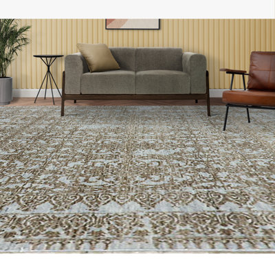 Hand-Knotted High-Quality Silver and Gold Area Rug