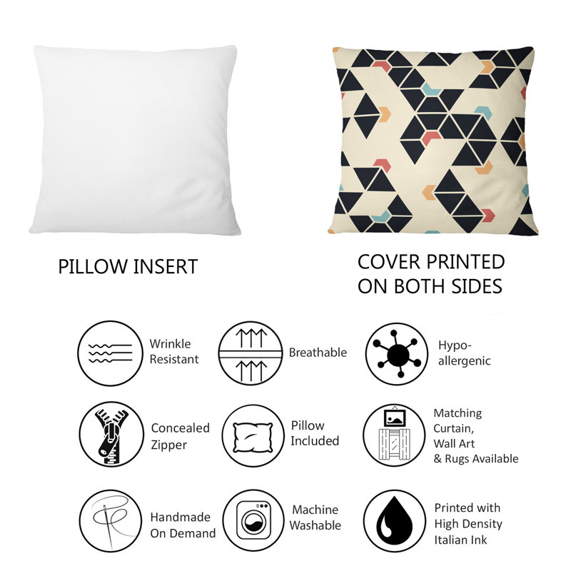 Coussin décoratif noir à motif géométrique rétro noir et beige