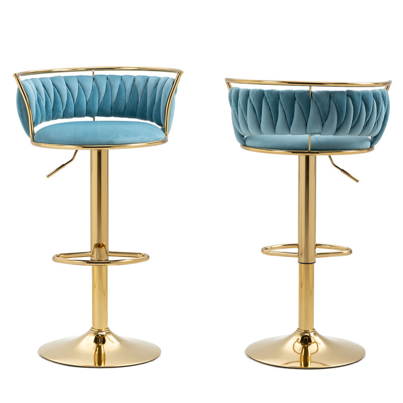 Christal Height Adjustable Swivel Bar Stool, Blue, Gold