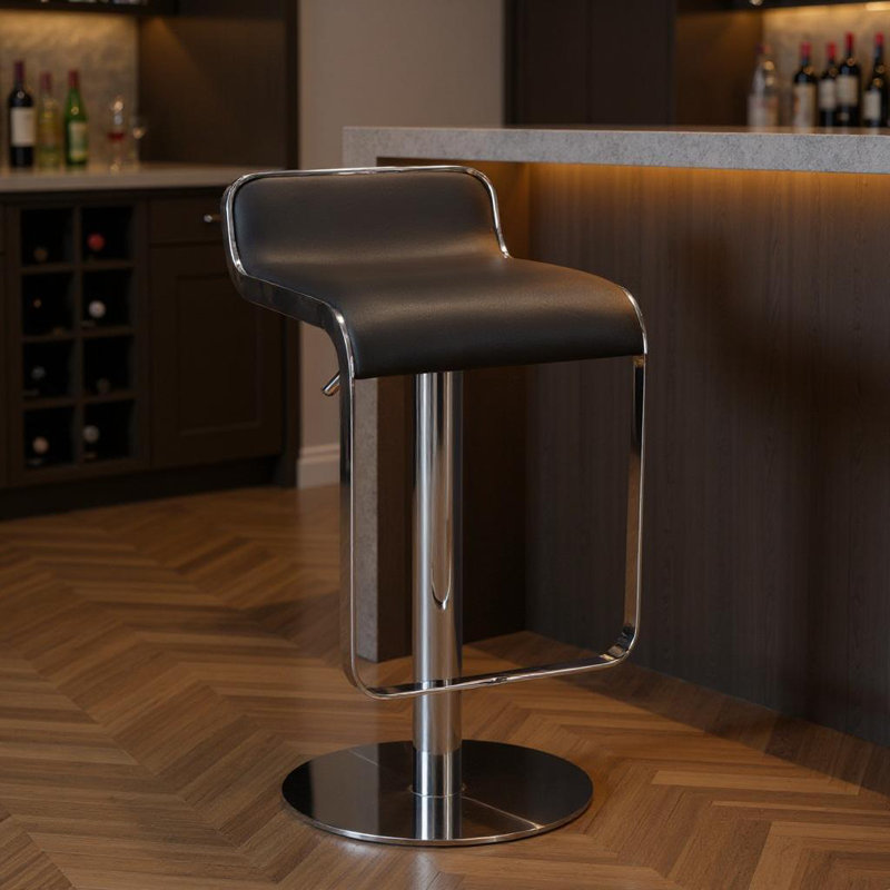 Chaise de bar pivotante noire et argentée en similicuir et acier