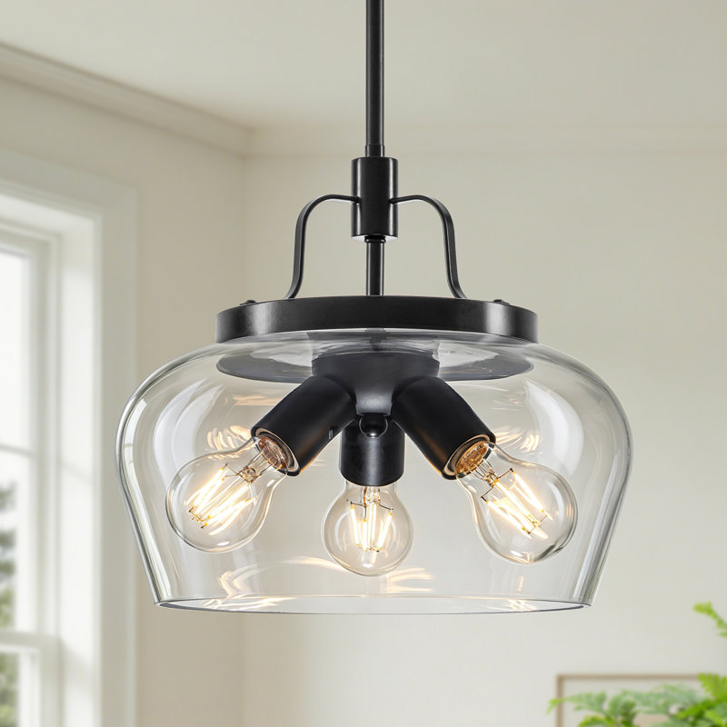 Luminaire suspendu 3 lumières en verre transparent style campagne moderne
