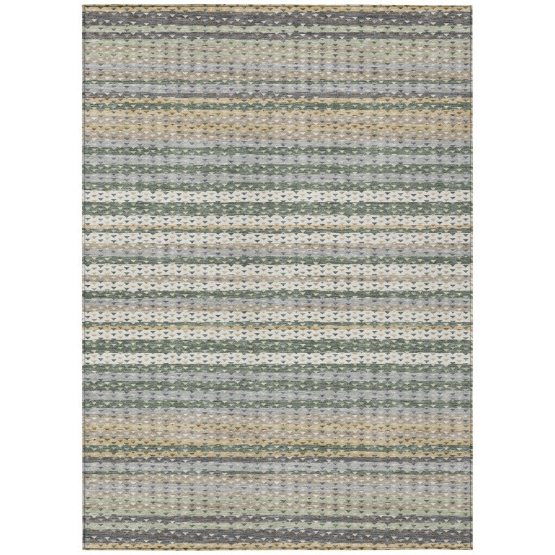 Machine Washable Indoor/Outdoor Chantille ACN2823 Stripes Rug, Basil, 3' x 5'